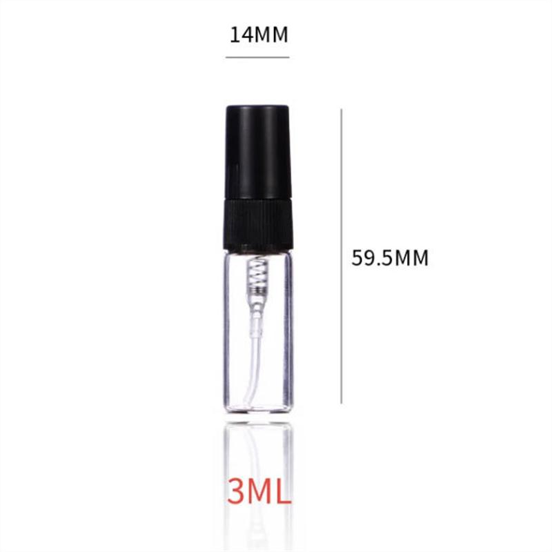 10/50/100PCS 3ML Black Empty Refillable Bottle Portable Glass Perfume Bottle Cosmetics Bottle Sample Thin Glass Vials Wholesale