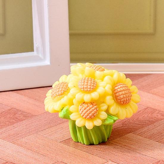 Mini Resin Artificial Flower Miniature Dollhouse Flower Accessories Tiny Potted Plants Ornament for Micro Landscape Doll House Fairy Garden