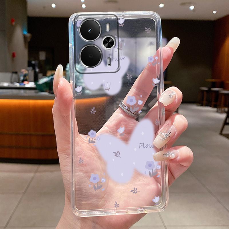 Casing For Realme 14 5G RMX5075 14T RMX5078 Phone Case Clear Luxury Butterfly Fashion Flowers Soft Silicone TPU Protective Cover