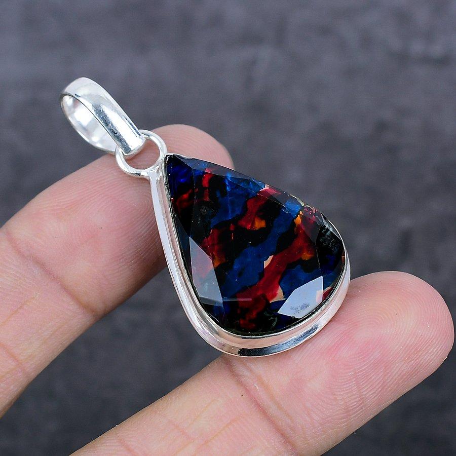 Ammolite Gemstone Handmade 925 Sterling Silver Jewelry Pendant 1.97" e2w51