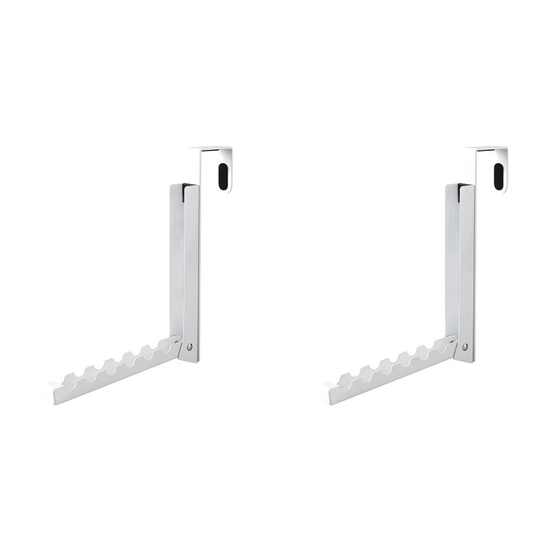 Over The Door Hooks Hanger, Foldable Over Door Drying Laundry Rack Hooks For Hanging Clothes With 6 Groves, 2 Pack-A68E