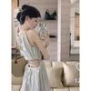 Design Sense Hollow Waist Hanging Neck Suspender Dress Dopamine Lace Up Waist Thin Holiday Su Long Dress