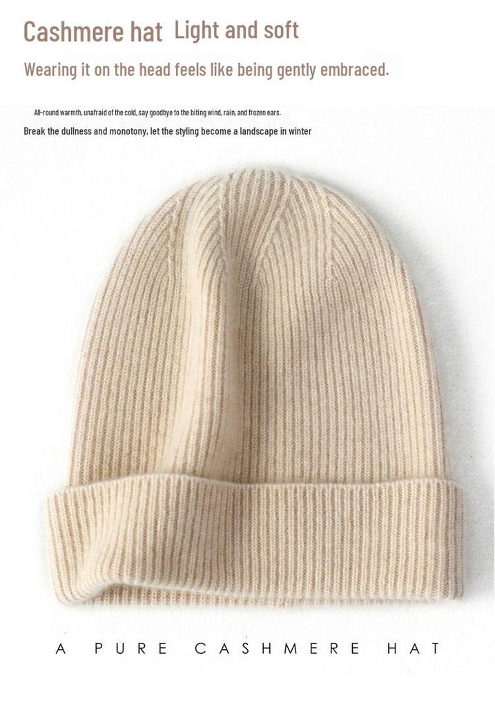 Women's 100% Pure Cashmere Hat - Stylish Solid Color Ear Protection for Autumn/Winter