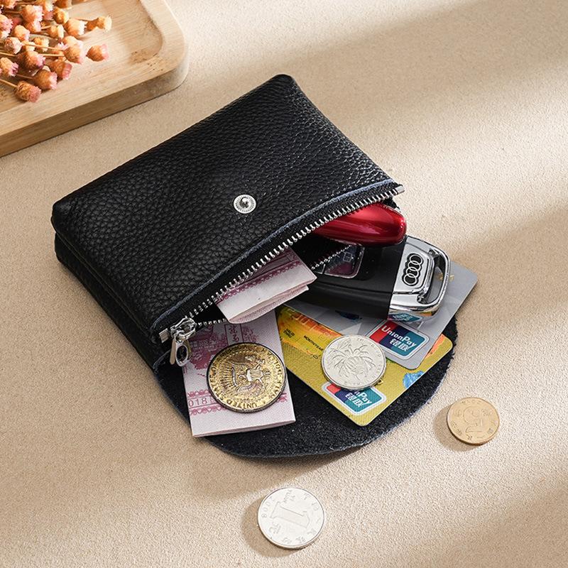 Leather Coin Purse for Women Double Layer Card Holder Mini Wallet Zipper Earphone Key Lipstick Storage Pouch Kids Money Bag Clip