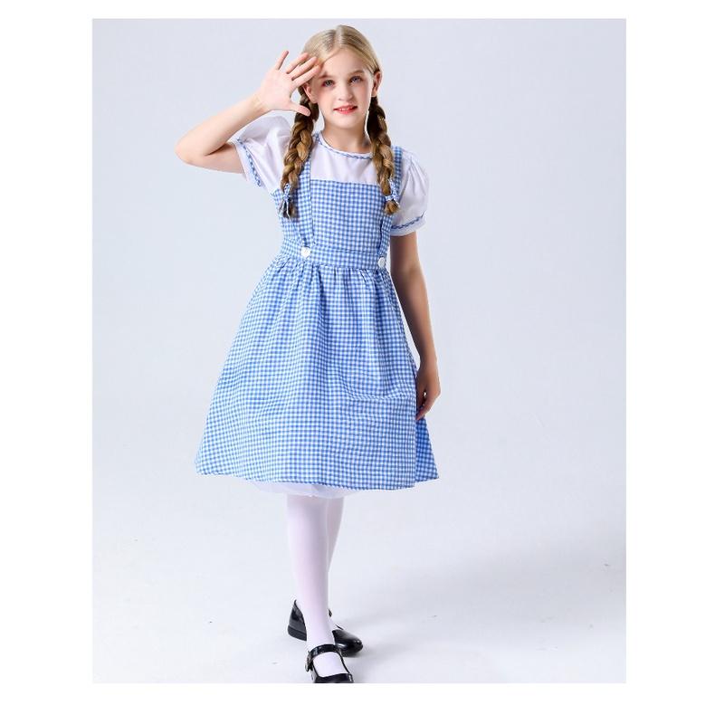 Rochii Copii Haine Fata Aventurile lui Oz Rochie albastră în carouri cu toaletă Rochii zilnice în stil minunat Costum de Halloween