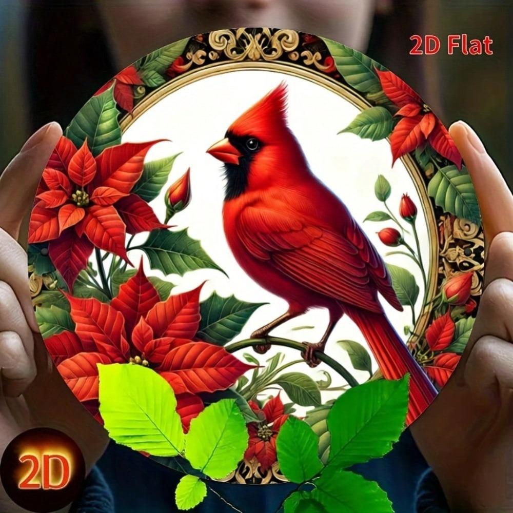 Cardinal Bird Metal Tin Sign 2D Round Wall Art Rustic Home Decor Garden Bar