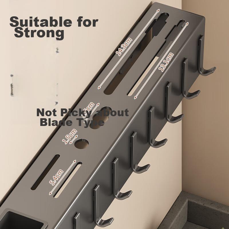 Kitchen Knife Wall-Mounted Multifunctional Knife Holder Storage Rack, No Drilling Required, Chopstick Cage Integrated Storage Rack, Chopstick Tube