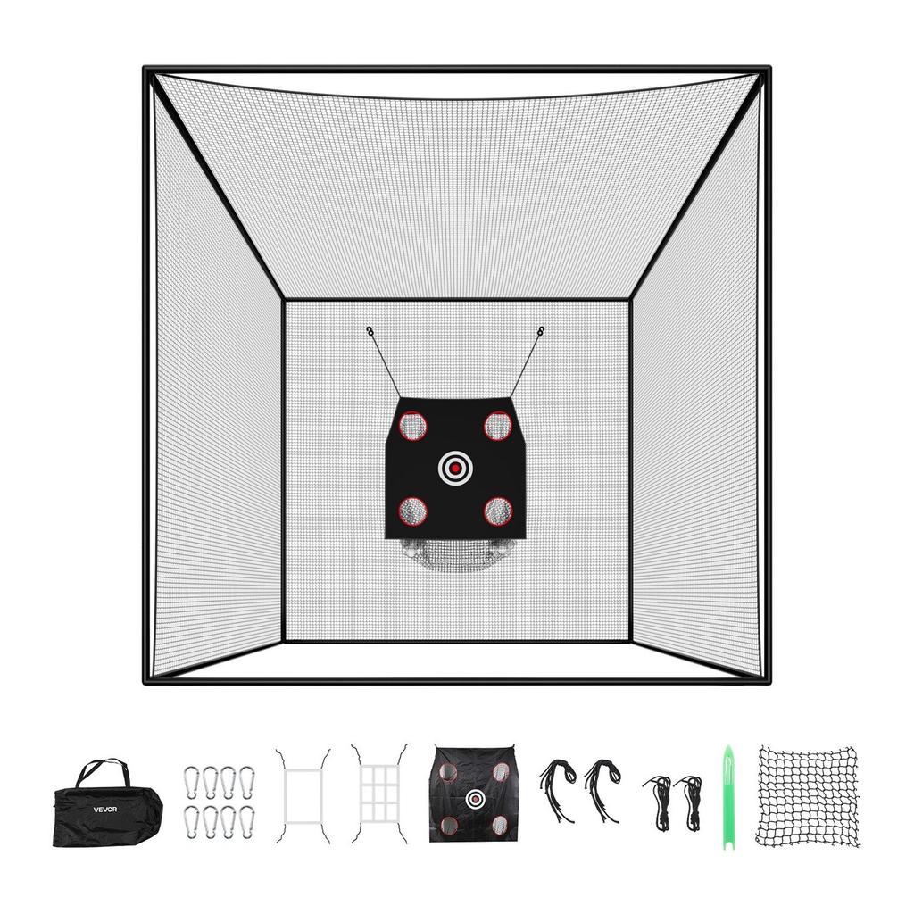 Golf Batting Cage, 3050 X 3050 X 3050mm Golf Cage, Driving Hitting Cages with 3-Ply Knotless Polyester, Golfs Target & 9-Hole Baseball Target, Golfs