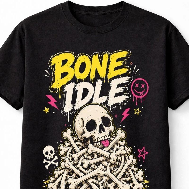 Bone Idle Skull Bones Goth Punk Graphic Halloween Unisex TShirt S