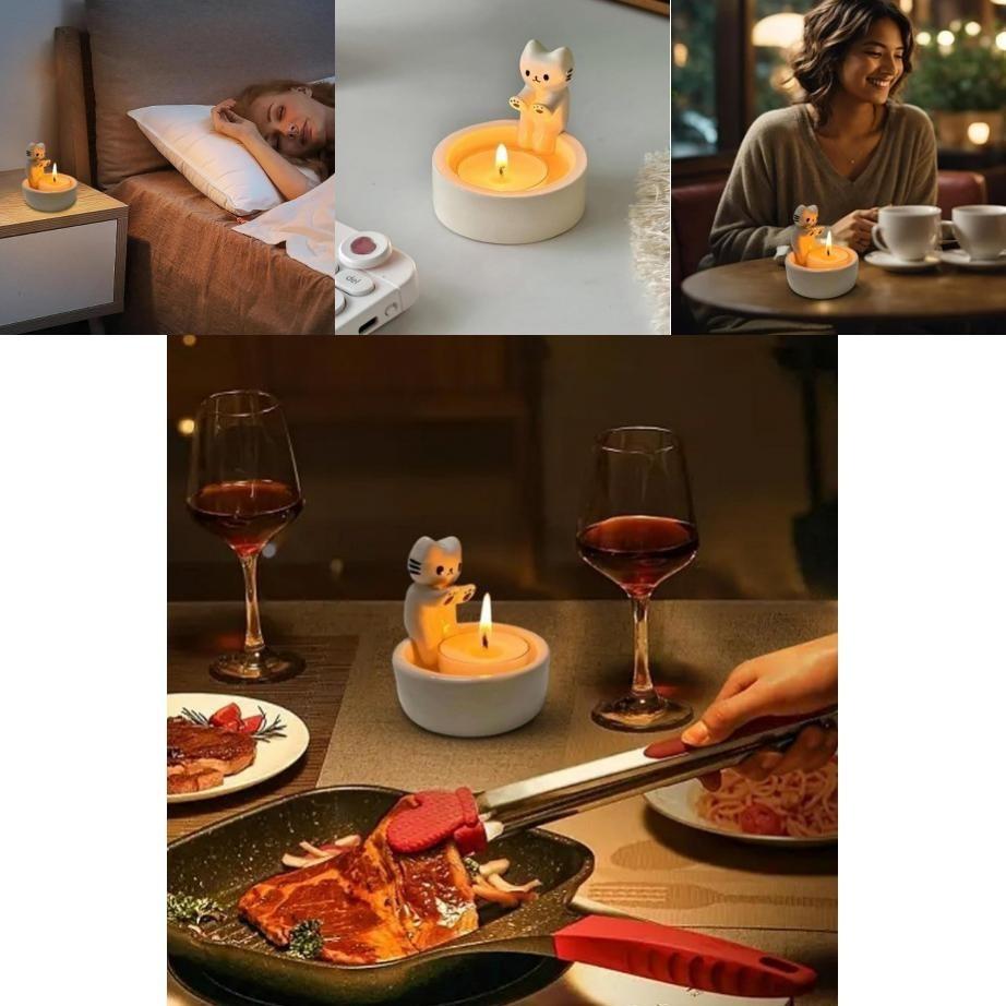 Tecknad Kattunge Ljusstake Dekorativt Harts Hantverk För Modern Minimalistisk Heminredning