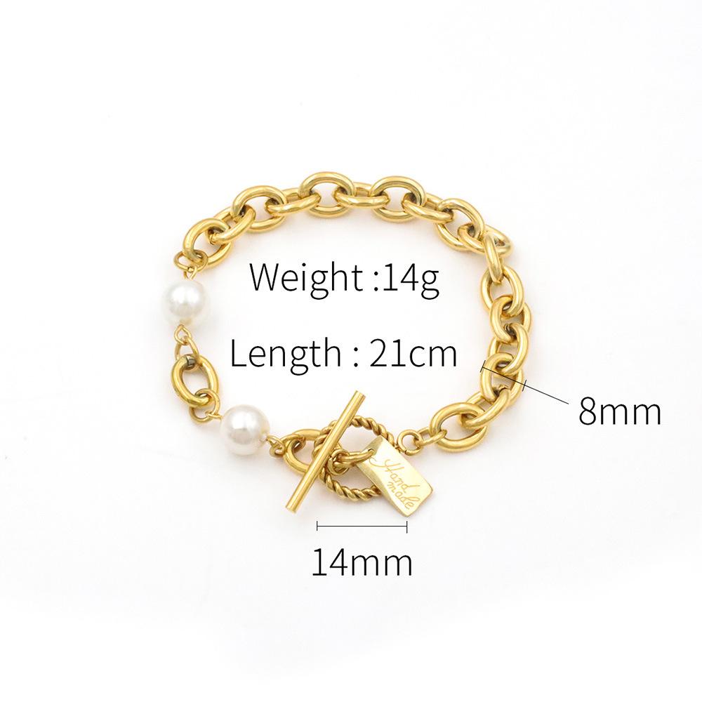 Personnalité Haut de gamme Chaîne Épaisse Bijoux Ne se décolore pas Boucle Ot Carré Marque Perle Titane Acier Bracelet Femmes