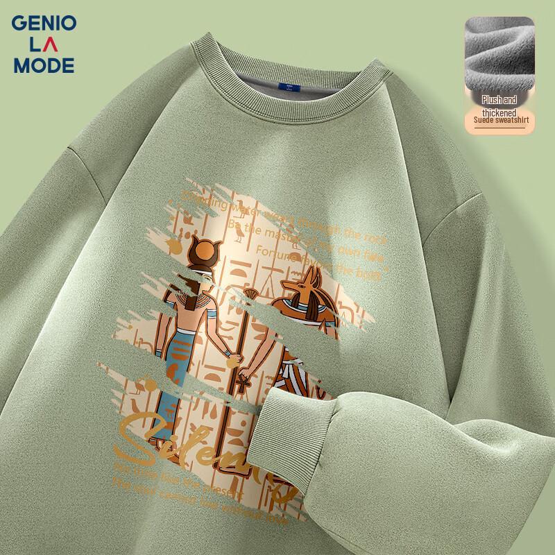 

GENIOLAMODE Men s Heavyweight Fleece-Lined Suede-Feel Crewneck Sweatshirt XL