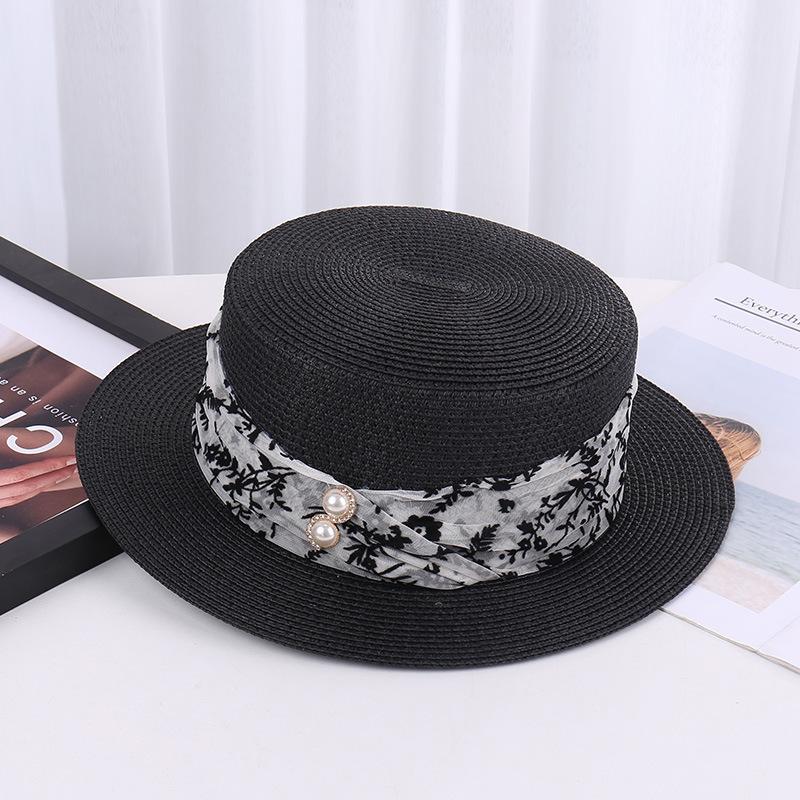 Vintage Summer Straw Hat for Women, British Retro Flat Top Cap, Korean Fashion Versatile Beach Sun Hat for Vacation