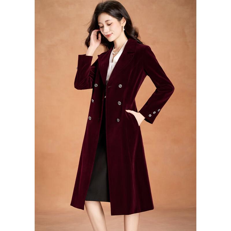 Kebeier Women's Velvet Double-Breasted Wool Blend Coat