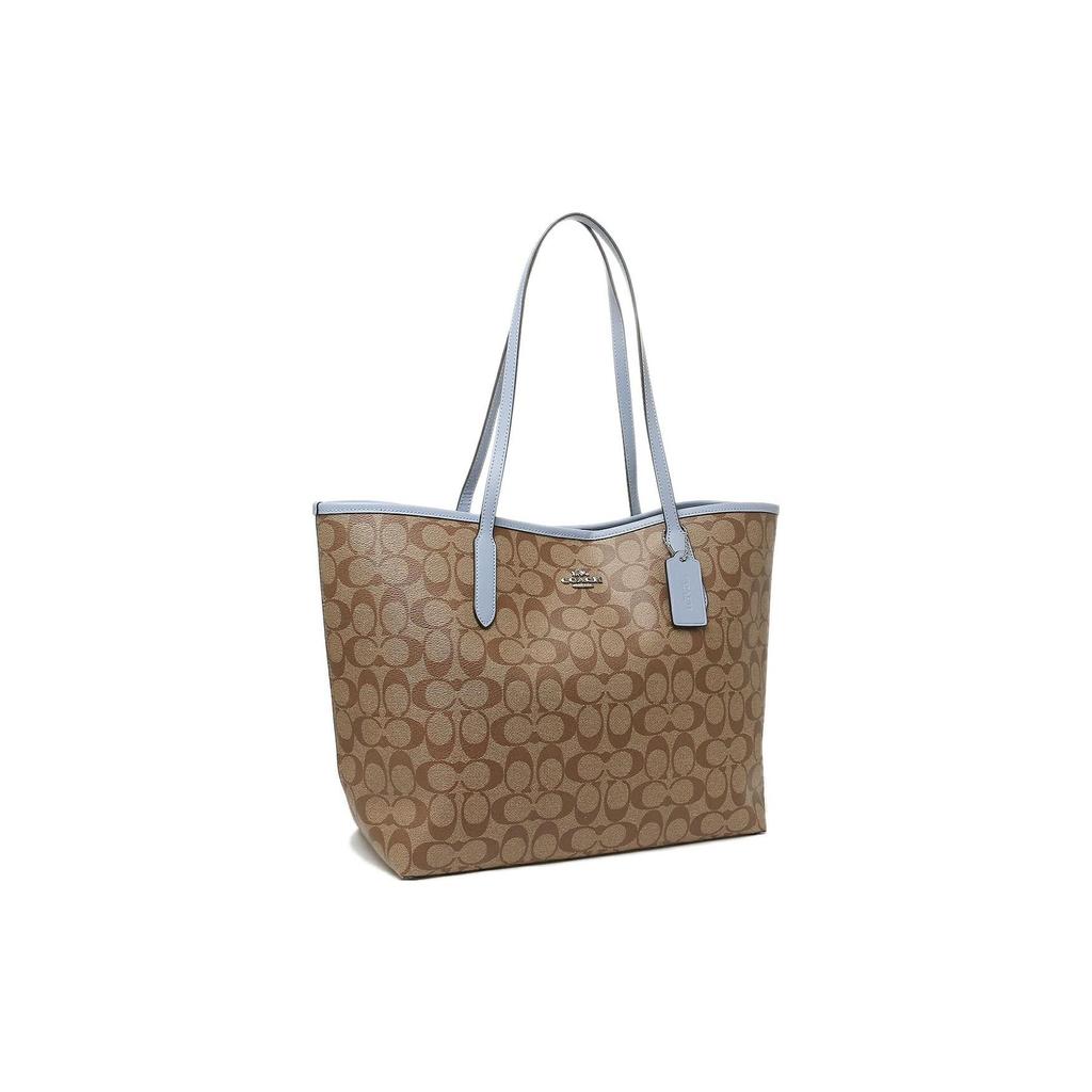 New COACH Female City Monogram Large Tote Single-Shoulder Bag Khaki Blue 5696-SVTV2