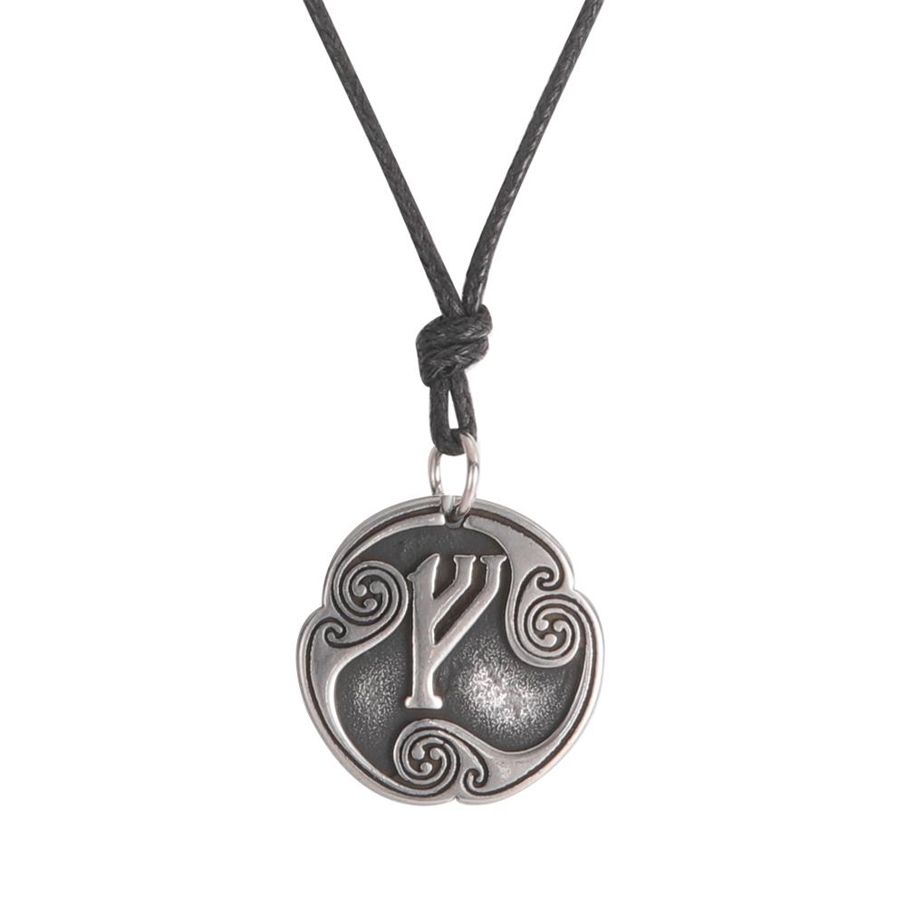 Retro Mysterious Runes Necklace Viking Jewelry Rope Chain Adjustable Necklaces Stainless Steel Pendant Amulet Jewelry
