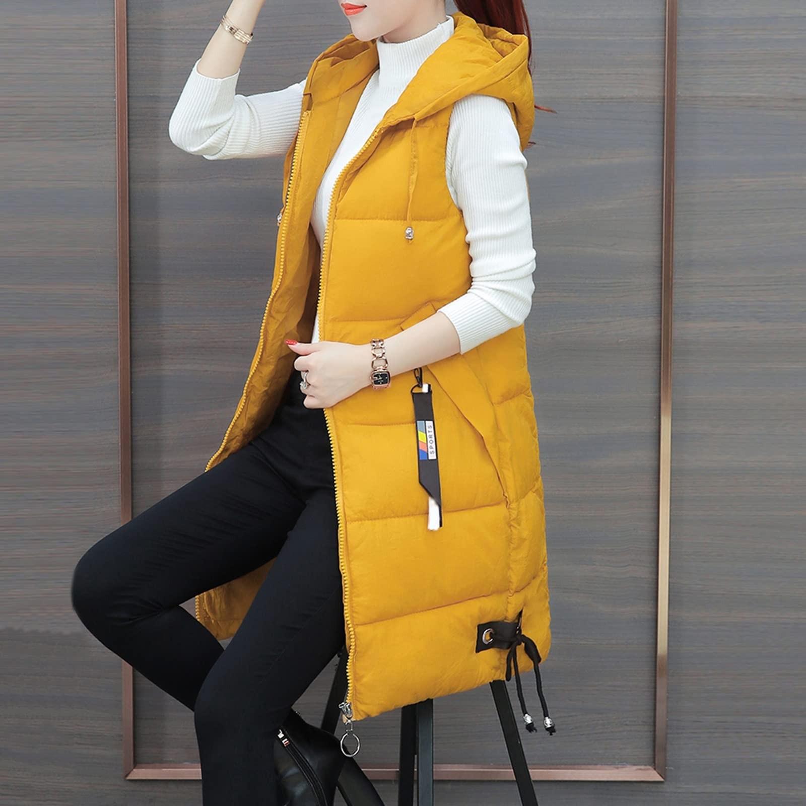 

Женский осенне-зимний темпераментный кардиган без рукавов средней длины, хлопковый жилет, жилет-пальто S жёлтый