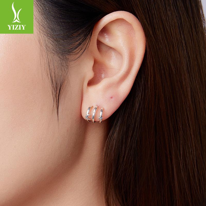 Star And Moon Multi-Circle Stud Earrings, Personalized Trend S925 Sterling Silver Niche Star And Moon Stud Earrings