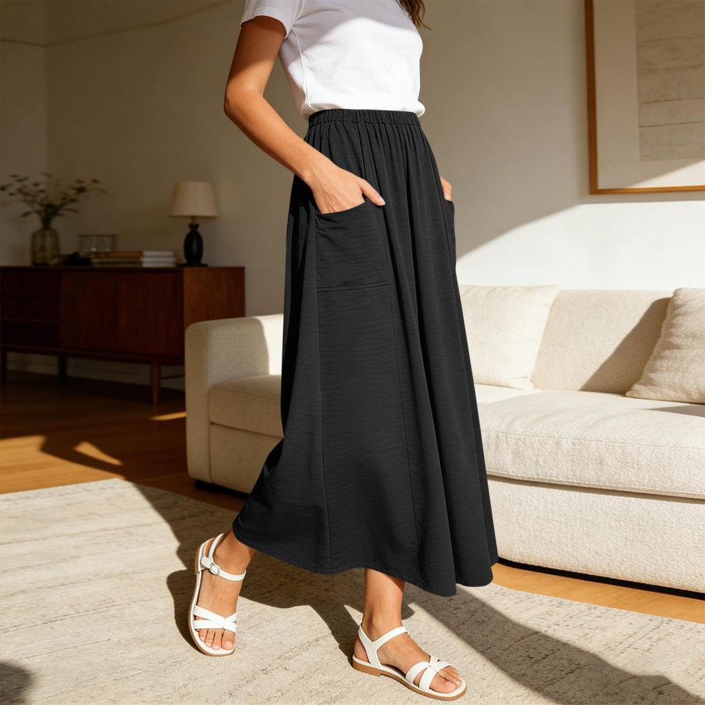 Gonna Mezza Lunga Estiva Casual Moda Donna Larga