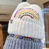 Rainbow Striped Knitted Woolen Hat for Women in Autumn and Winter  Versatile Ins Trendy American Style Cold Hat