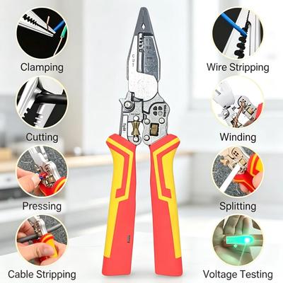8-in-1 striptang met spanningstester Veelzijdige Draadstriptang Met Elektriciteitsmeting Knip- Krimp-