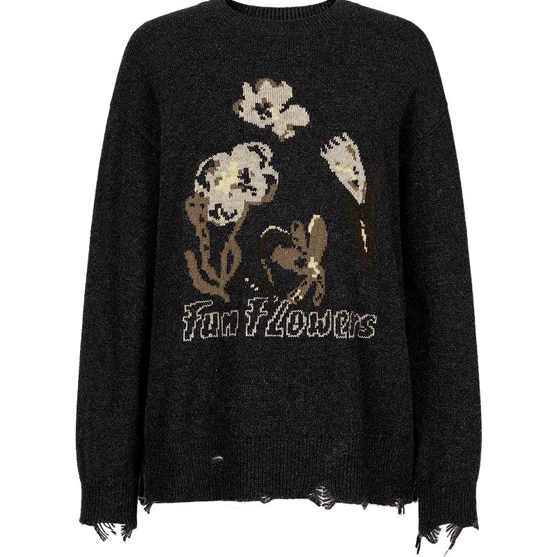 JIUZI ANNA&CHLOE Pincushion Flower Jacquard Wool Knit Sweater
