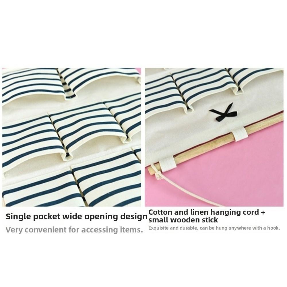 Striped Hanging Storage Bag 6/8 Pockets Multi-Pocket Organizer Dormitory Storage