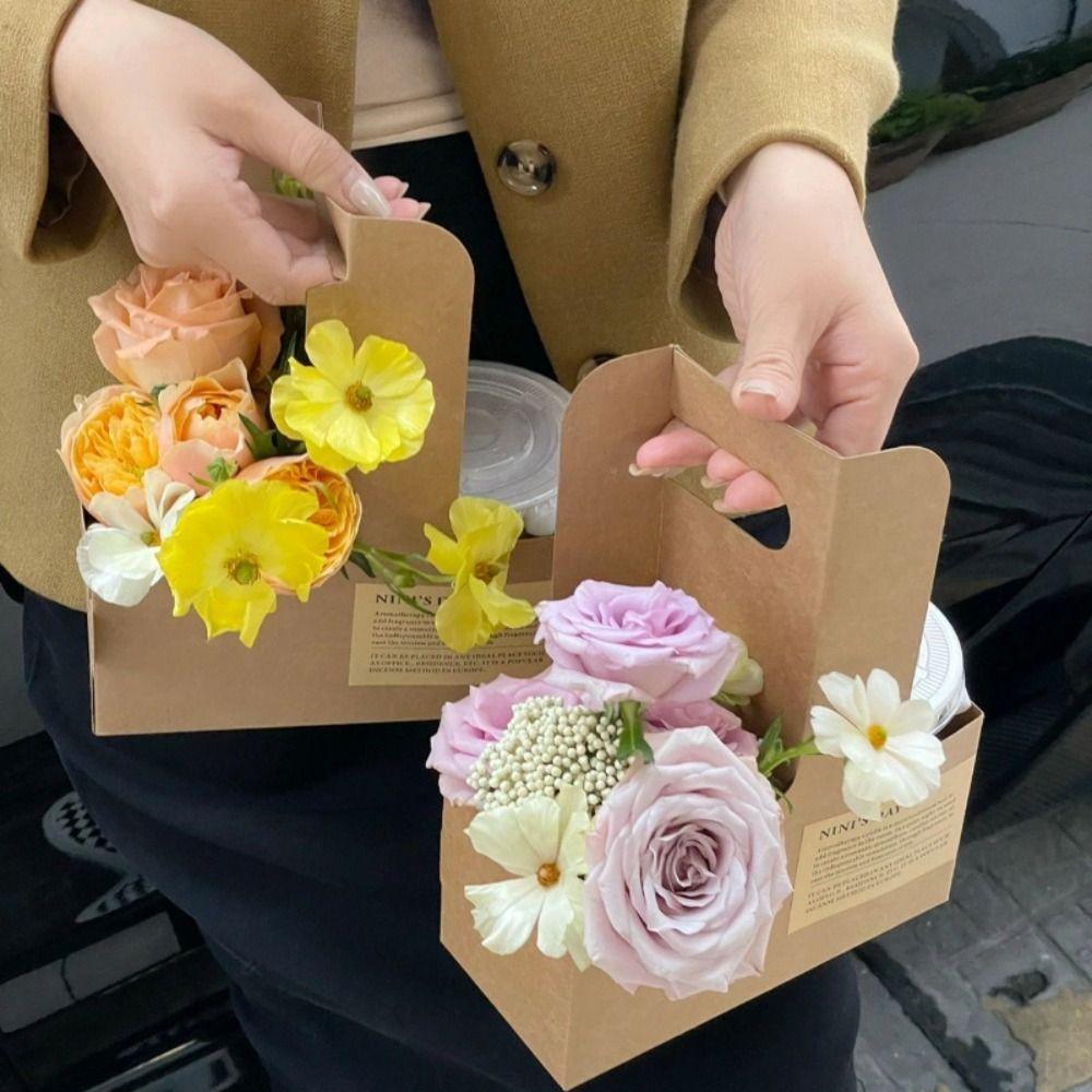 10PCS Handbag Handheld Flower Box Coffee Cup Bag Flower Bag Bouquet Wrapping Bag  Valentine Day