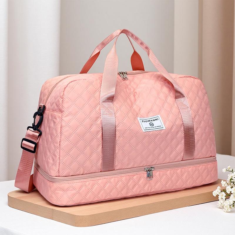 Resväska i nylon med rombmönster, stor kapacitet, sport-gymväska med separat skofack, bärbar weekendväska, övernattningsväska, kabinväska