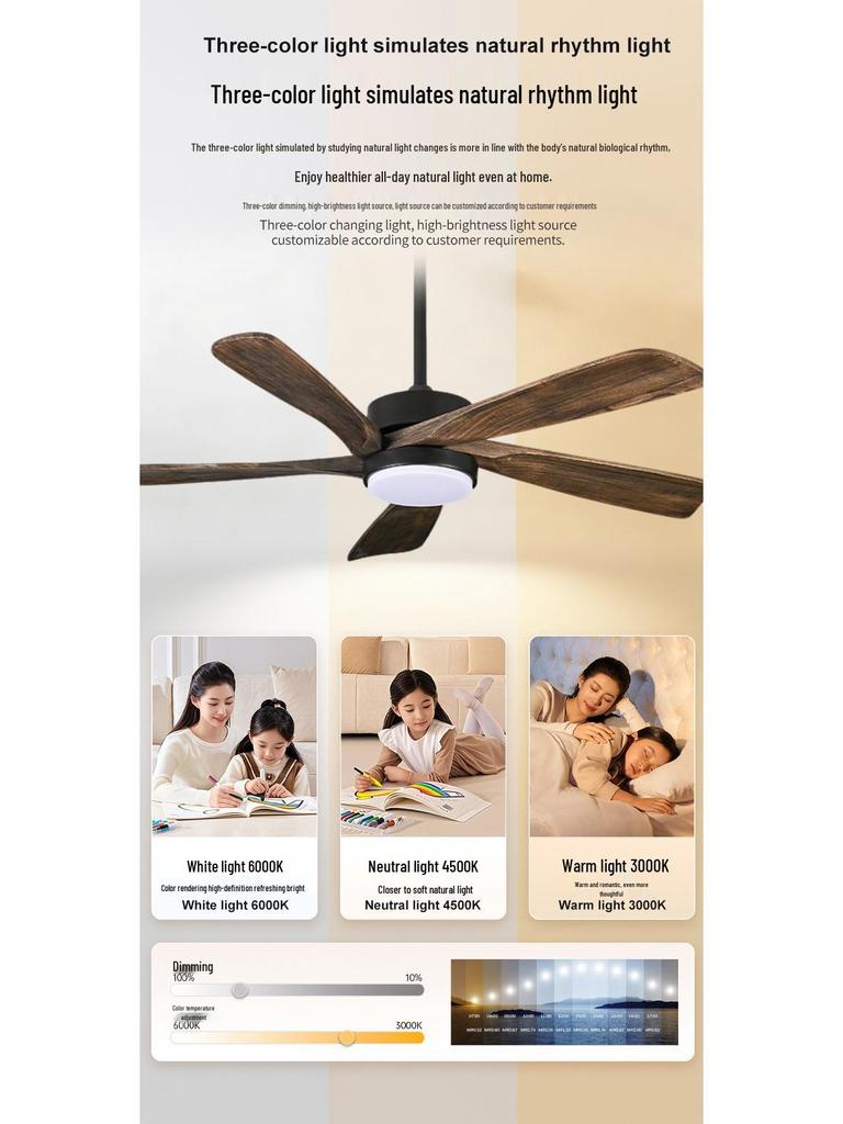 Retro Leaf Wood Grain Ceiling Fan Light for Home and Restaurant