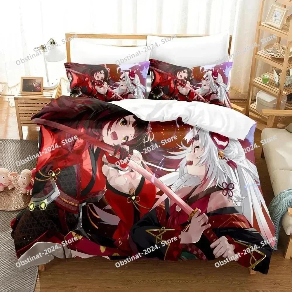 Set Biancheria da Letto Anime Nakiri Ayame Stampa 3D Copripiumino Set Letto Coperta Federa Piumone king Queen Size Ragazzi Adulto