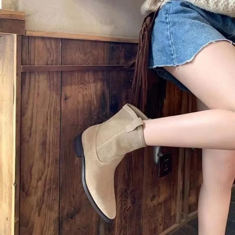 Women's Shoes On Sale  New Slip-on Women's Boots Fashion Solid  Daily Boots Women Hot Sale Pointed Toe Ankle Boots Zapatos