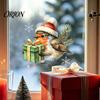 Window Clings for Glass Christmas Bird Static Clings, PVC Waterproof Decals with Santa Hat And Pattern Stickers Gift Box, Removable Holiday Home Door