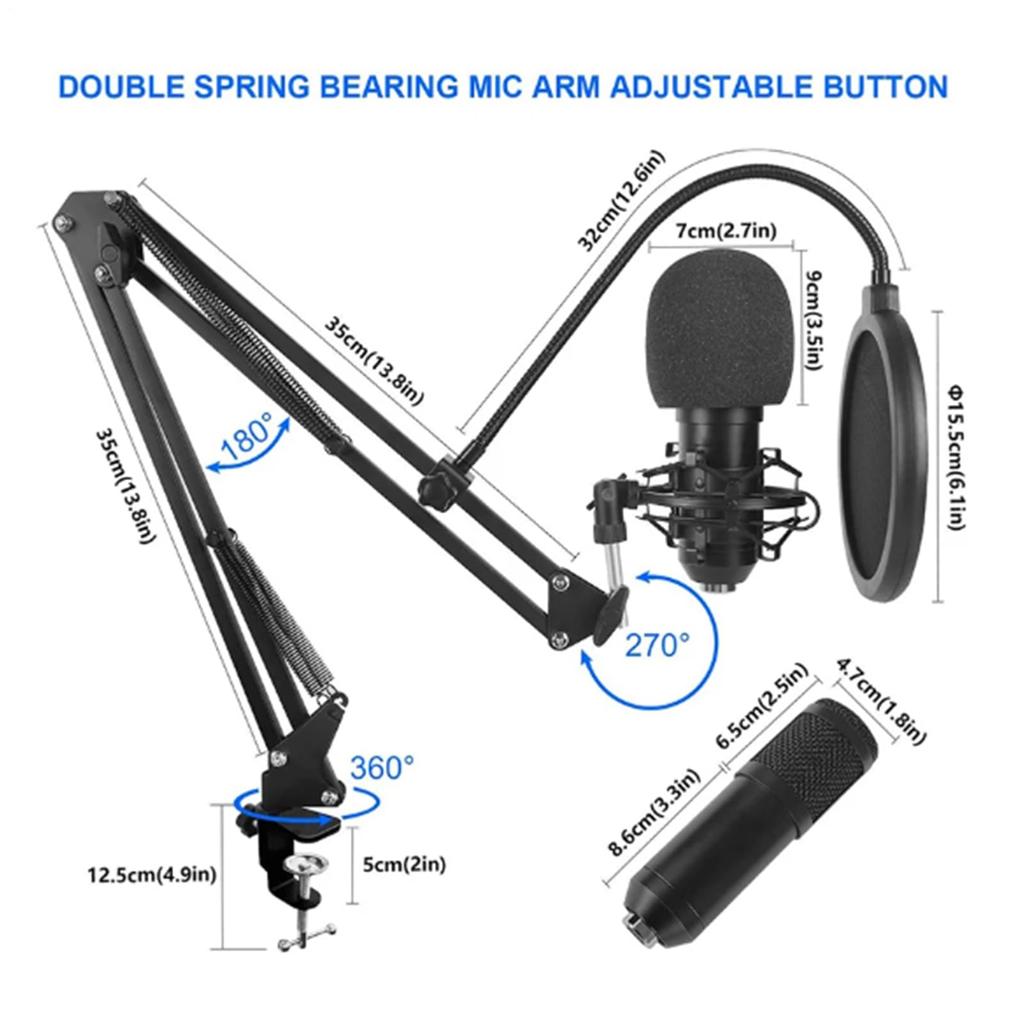 Condenser Microphone Set Multi-purpose Streaming Microphone Kit Sound Card Microphone Stand