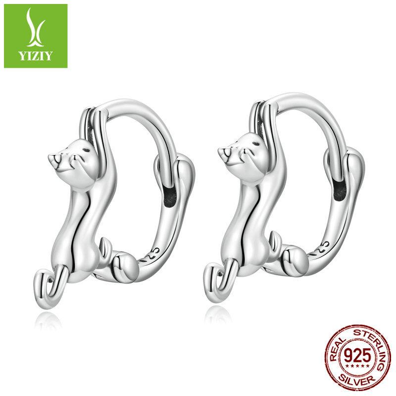 S925 Sterling Silver Cat Ear Buckle Female, Cute Fun Animal Earrings Earrings Sce1488