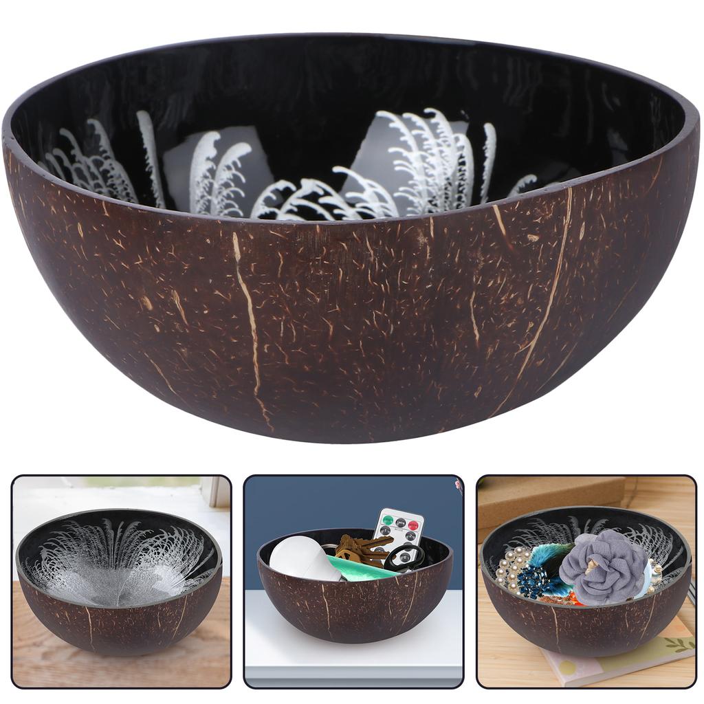 Coconut Bowl Nuts Holder Candy Container Shell Jewelry Storage Bamboo Wooden Office Fruit Snacks