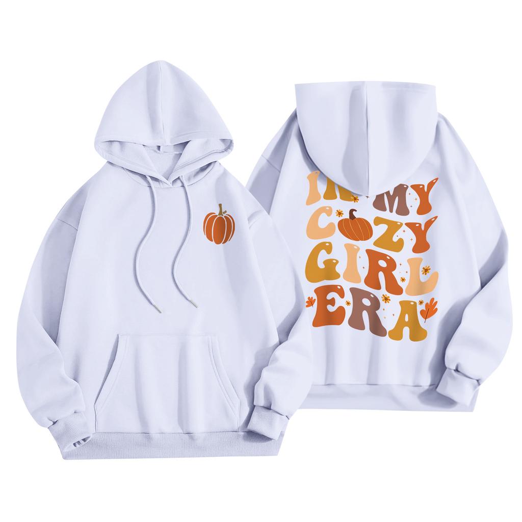 Dammode Lätt långärmad tröja för kvinnor med fickor Preppy grafisk hoodie