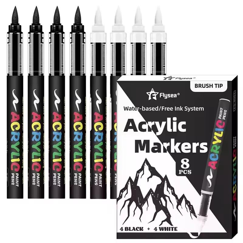 

Black 8Pcs And White Acrylic Paint Markers Large Ink Capacity Marker Ideal For Illustration Sketching/Wood/Rock Painting