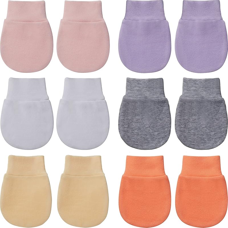 Geyoga 6 Pairs Newborn Baby Mittens No Scratch Gloves Infant Toddler Anti Scratch Essentials Unisex for 3-9 Months Girls Boys Light Gray, White, Beige,
