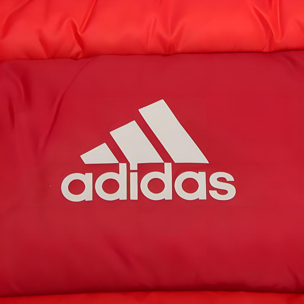 Adidas Unifarbene Daunenjacke mit Markenlogo-Print, Reißverschluss, Stehkragen mit Buchstaben, Herren-Oberbekleidung, Rot CY6111
