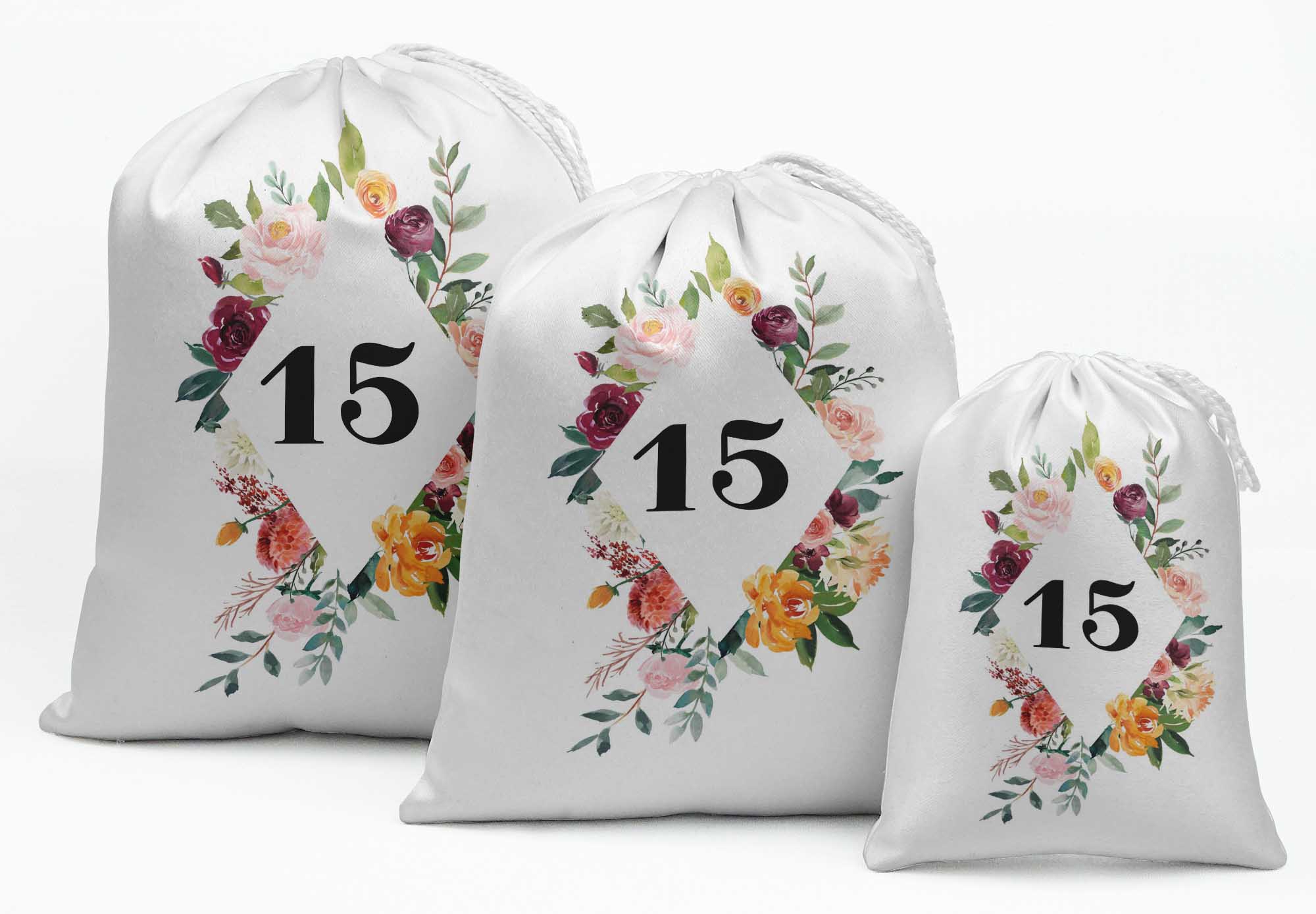 

Darling Souvenir Purple Floral Quinceanera Party Supplies Drawstring Pouches Favor Bags 15 5 x 7 Inches білий