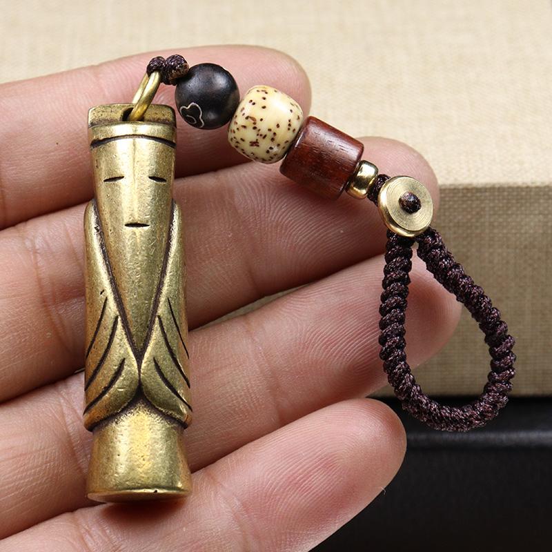Antique Solid Brass Weng Zhong Small Ornaments Pendant Vintage Copper Car Motorcycle Keychain Retro Accessory Collectibles Gifts