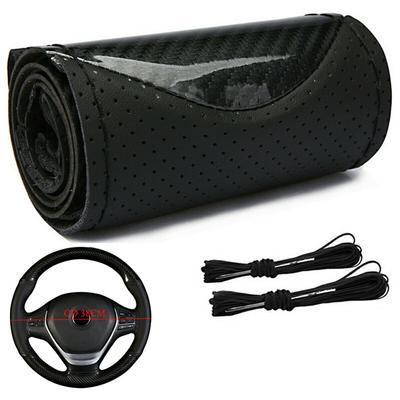 Universal Leather Steering Wheel Cover Carbon Fiber Pattern Fashion Sport Hand Stitched Soft
