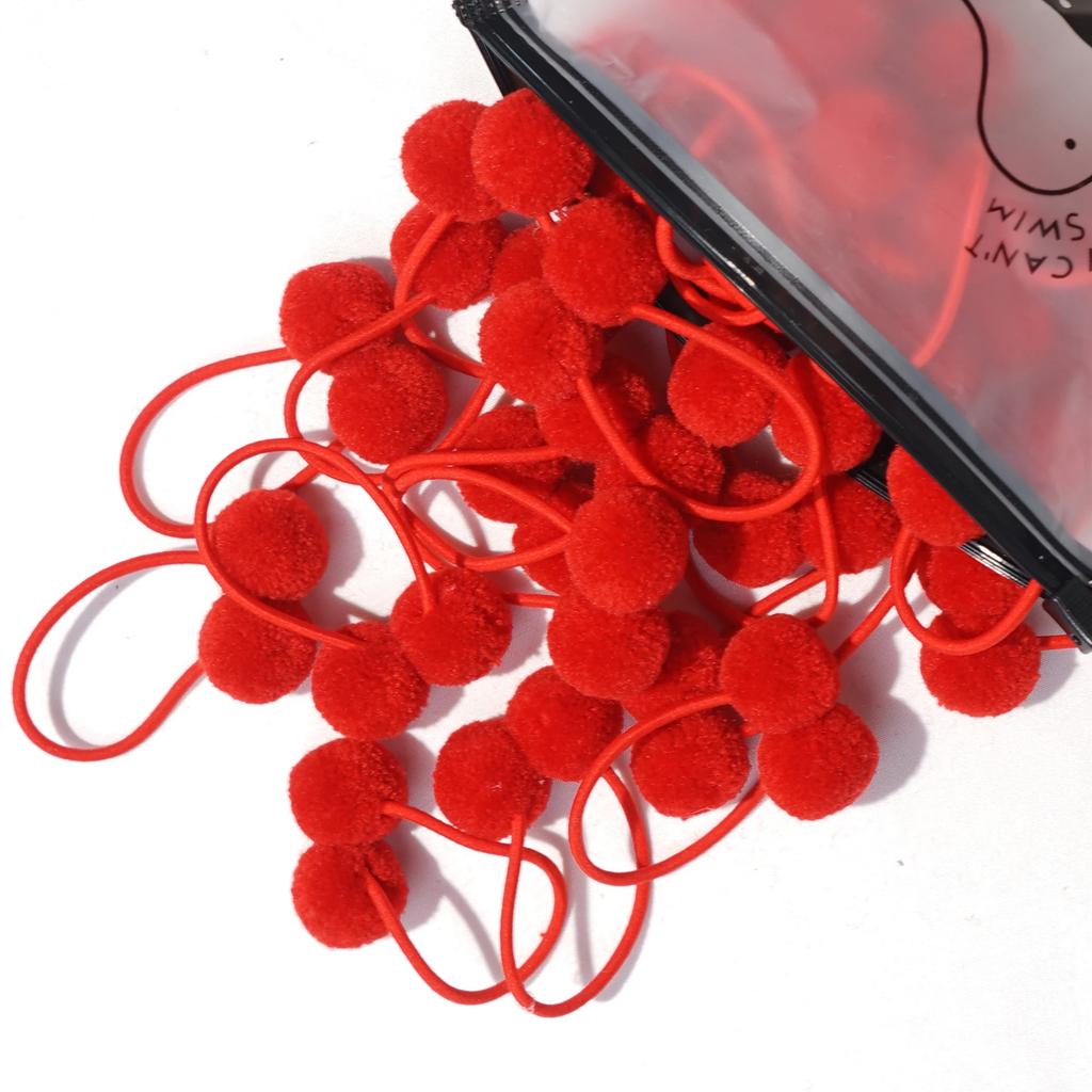 20 Stück 1,4" Kleine Solide Doppelte Fellkugel mit Elastischem Seil Handgemachtes Band für Kinder Mädchen Haaraccessoires