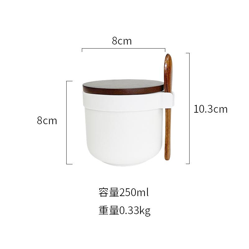 Kitchen Seasoning Tools Ceramic Seasoning Jar with Lid and Spoon Set Salt and Pepper Bottles Household Sealed Storage Jar 250ML