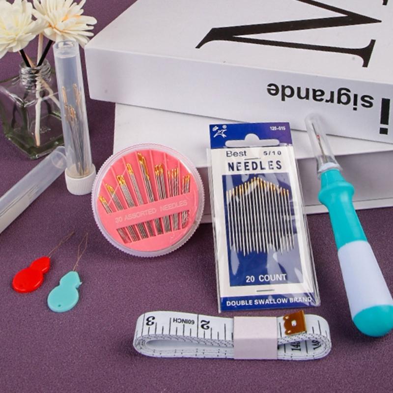 Sewing Needle Set Embroidery Needle with Threaders, Seam Ripper, Metal Thimble, Soft Ruler Tape Measure for Handsewing
