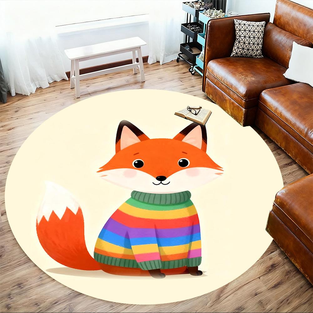 1pc fox rainbow sweater Round Chair mat Area Rug - Non-Slip, Floor Mat for Office, Bedroom, and Indoor Decor -Gift c1125003