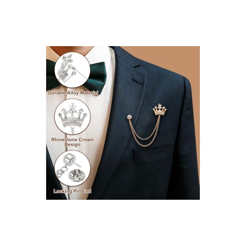 PATIKIL Crown Hanging Chain Brooch Pin Rhinestone Suit Pin Fashion Chris Talulah Per Pins (White)
