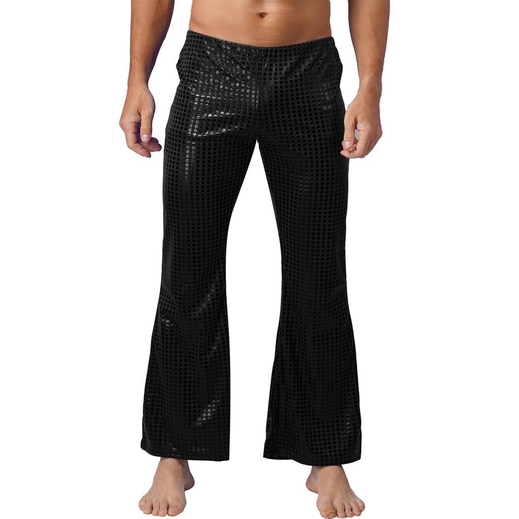 Herren Nachtclub BühnenkostümeMetallic Hose Herren Pailletten 80er Party Disco Glitzer Lange Tanzhose