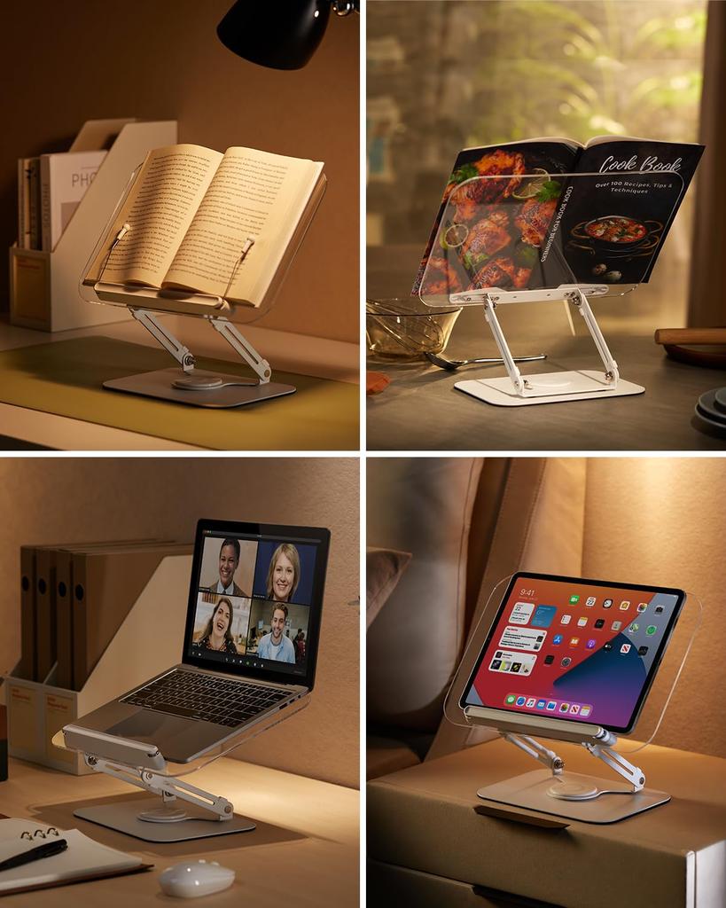 viozon Acrylic Book Reading Cookbook Writing Adjustable Height and Rotating for School Laptops Stand, Stand, Holder, Stand, Angle, 360° Base,